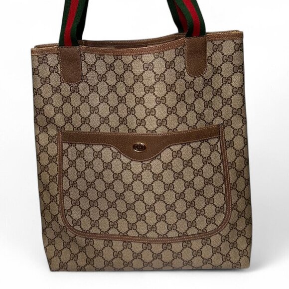 GUCCI Vintage Supreme Coated Canvas Sherry Line Tote Bag, Brown - Picture 7 of 14